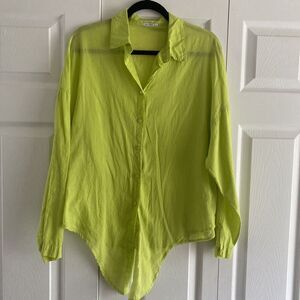 Bognar Blu Green Button Down Chartreuse Large Tie Front Italy Cotton Blouse